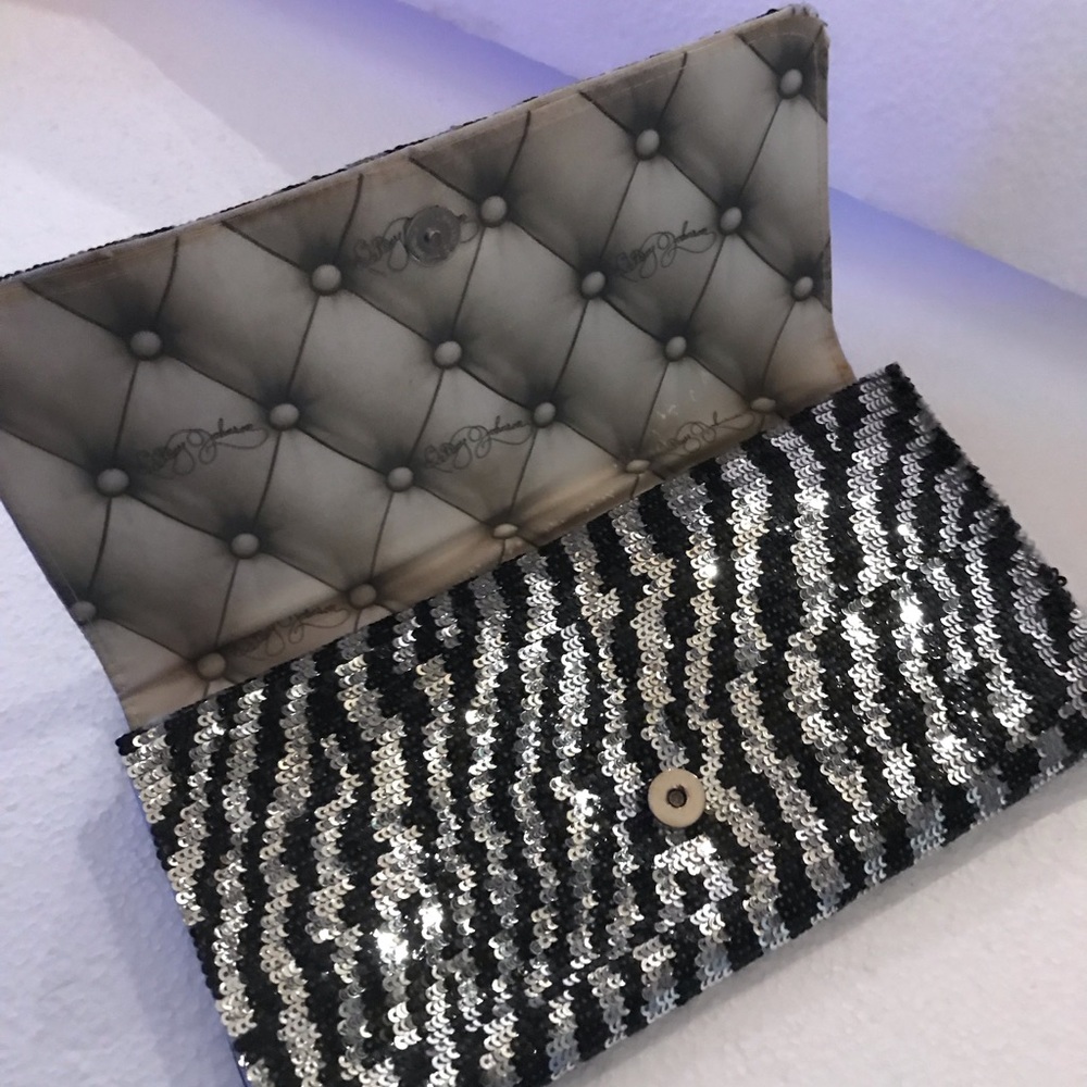 Betsey Johnson sequin zebra clutch purse vintage